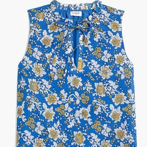 J Crew Blue Ruffle Tie Neck Top,